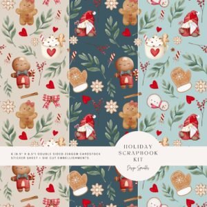 Holiday Scrapbook Kit - Gingerbread Pattern Cardstock, Stickers, and Die Cuts