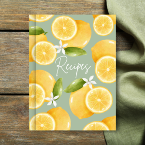 Hardcover Keepsake Cookbook with 150 Blank Recipe Page featuring Lemons and blossoms