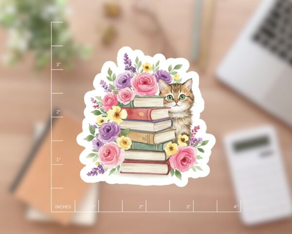 Cute Tabby Cat Book Sticker for Kindle Readers, Laptops, Journals, and Party Favors