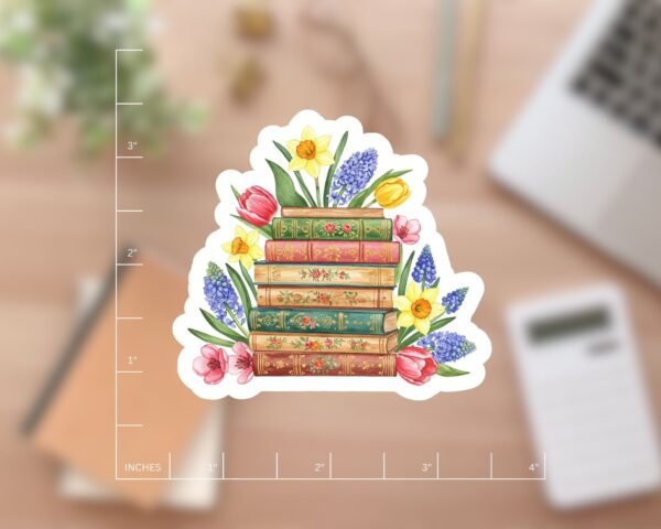 Pretty Spring Flowers Book Sticker for Kindle Readers, Laptops, Journals, and Party Favors