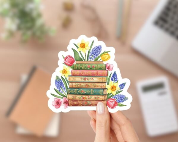 Pretty Spring Flowers Book Sticker for Kindle Readers, Laptops, Journals, and Party Favors