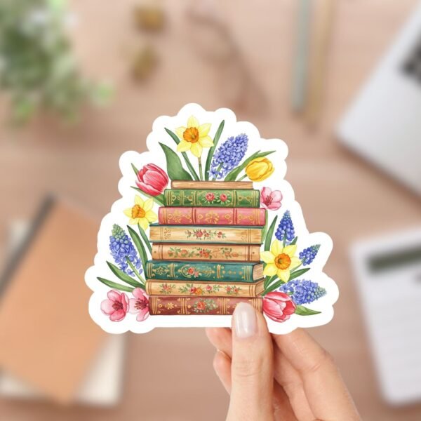 Pretty Spring Flowers Book Sticker for Kindle Readers, Laptops, Journals, and Party Favors