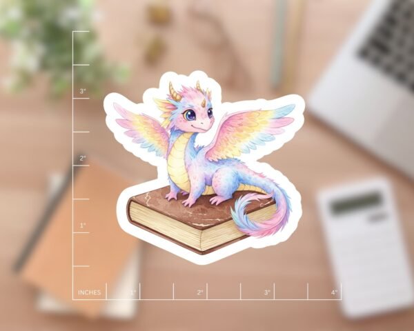 Feathered Rainbow Dragon Fantasy Book Sticker for Kindle Readers, Laptops, Journals, and Party Favors