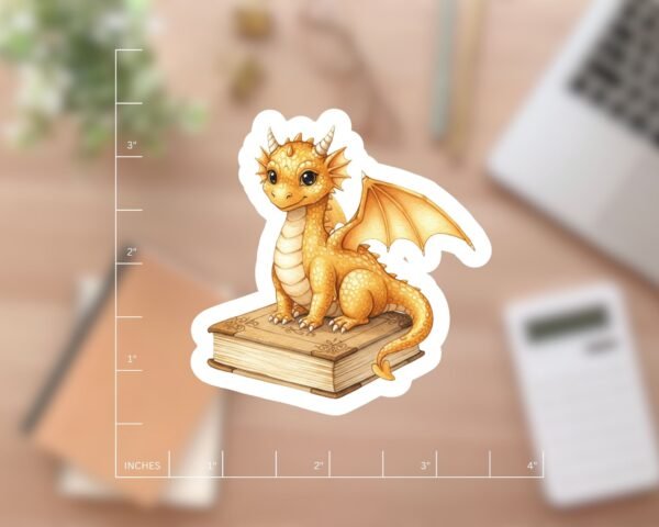 Cute Golden Dragon Fantasy Book Sticker for Kindle Readers, Laptops, Journals, and Party Favors