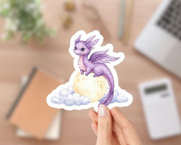 Cute Purple Dragon Moon Fantasy Sticker