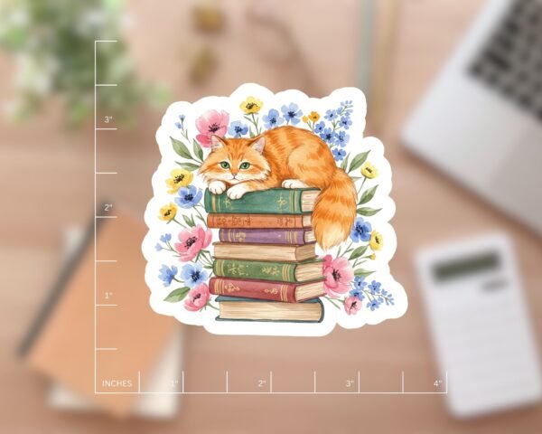 Cute Orange Tabby Cat Book Sticker for Kindle Readers, Laptops, Journals, and Party Favors