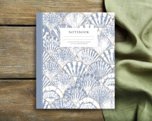 Medium Composition Notebook with 148 College Ruled Pages - Blue Seashells