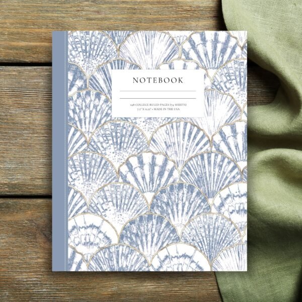 Medium Composition Notebook with 148 College Ruled Pages - Blue Seashells