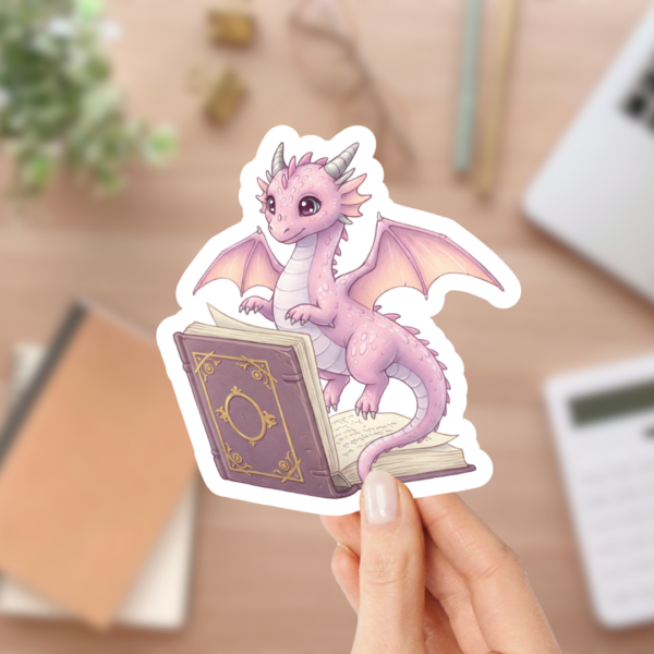 Pink Dragon Fantasy Book Sticker for Kindle Readers, Laptops, Journals, and Water Bottles