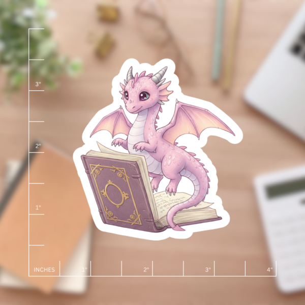 Pink Dragon Fantasy Book Sticker for Kindle Readers, Laptops, Journals, and Water Bottles