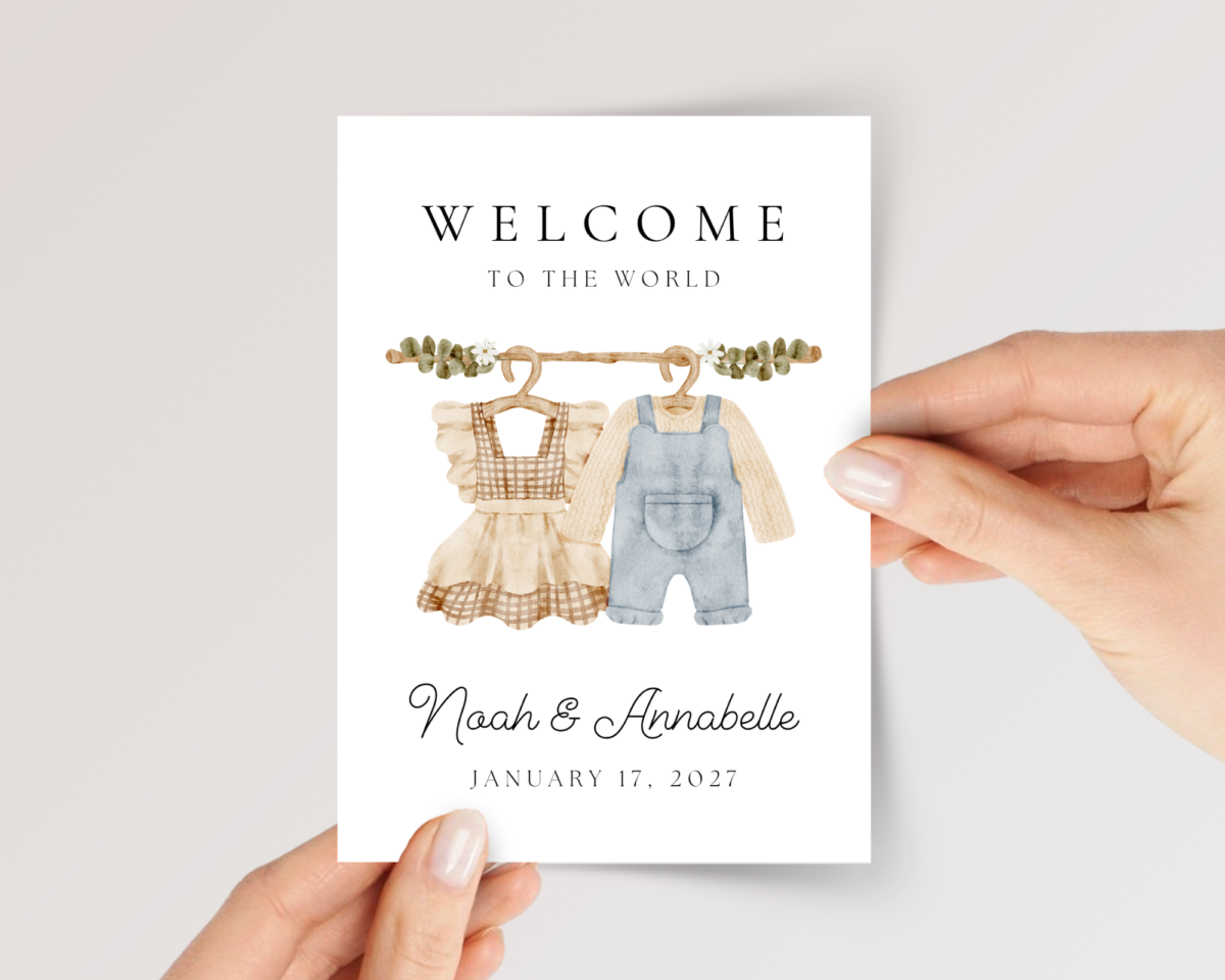 Personalized Baby Shower Card for Twin Boy and Girl for New Parents