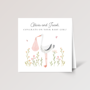 Personalized Baby Shower Card for Newborn Girl Parents, Square Greeting Card and White Envelope