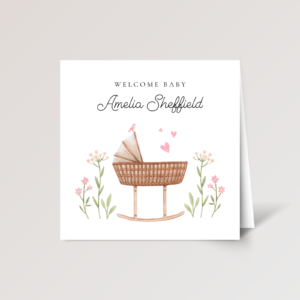 Personalized Baby Shower Card for Newborn Girl, 5 x 7 Greeting Card and White Envelope