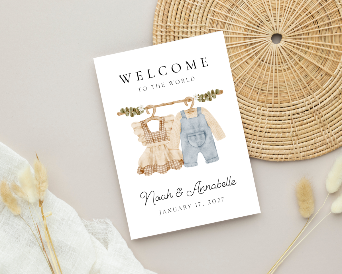 Personalized Baby Shower Card for Twin Boy and Girl for New Parents