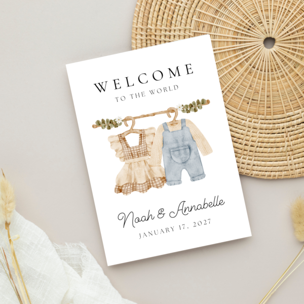 Personalized Baby Shower Card for Twin Boy and Girl for New Parents