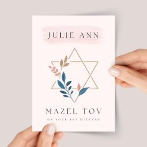 Bat Mitzvah Card for Daughter With Floral Star of David