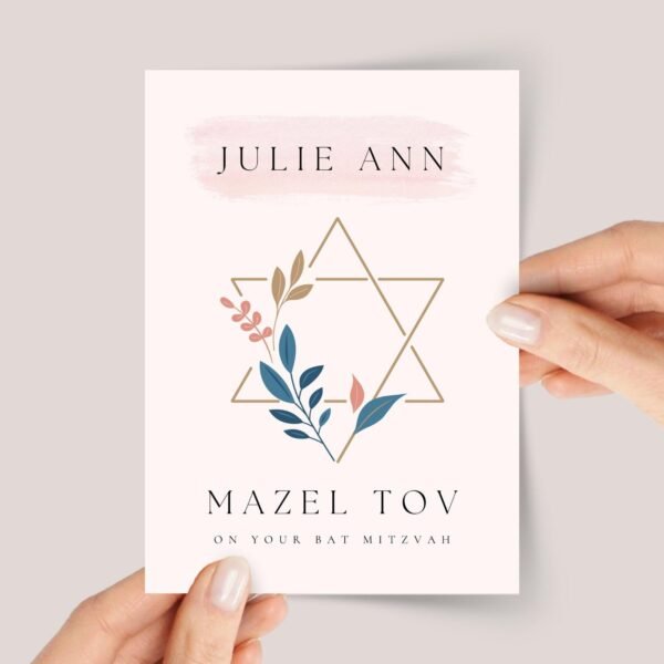 Bat Mitzvah Card for Daughter With Floral Star of David