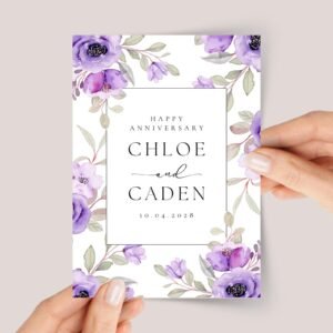 Personalized Anniversary Card for Couple with Purple Flowers