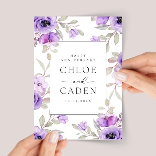 Personalized Anniversary Card for Couple with Purple Flowers