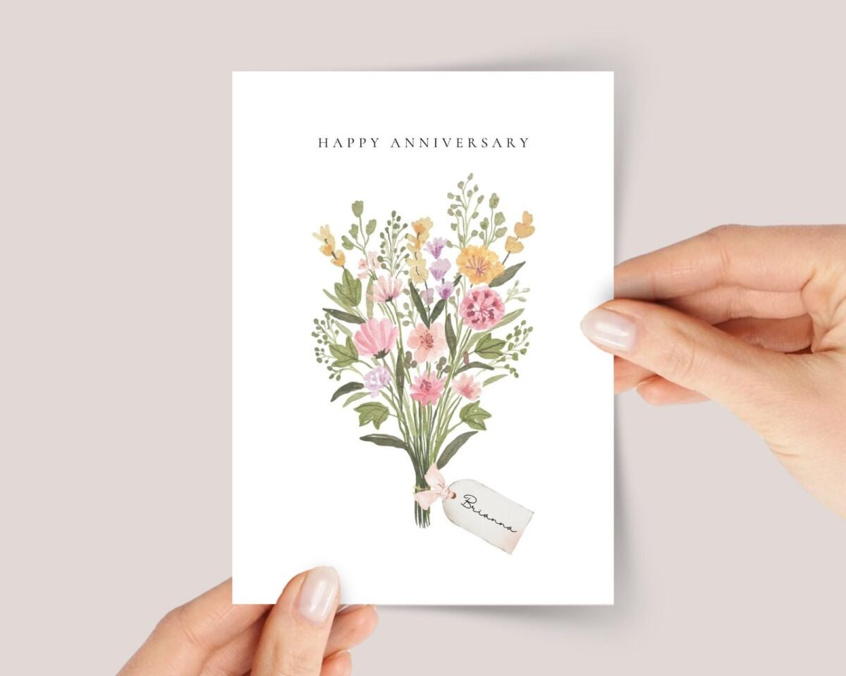 Personalized Anniversary Card for Wife with Flower Bouquet - Image 1 Personalized Anniversary Card for Wife with Flower Bouquet