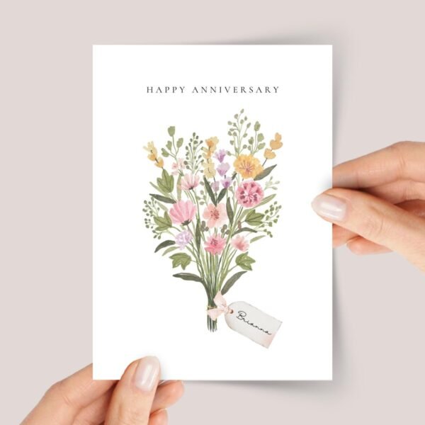 Personalized Anniversary Card for Wife with Flower Bouquet