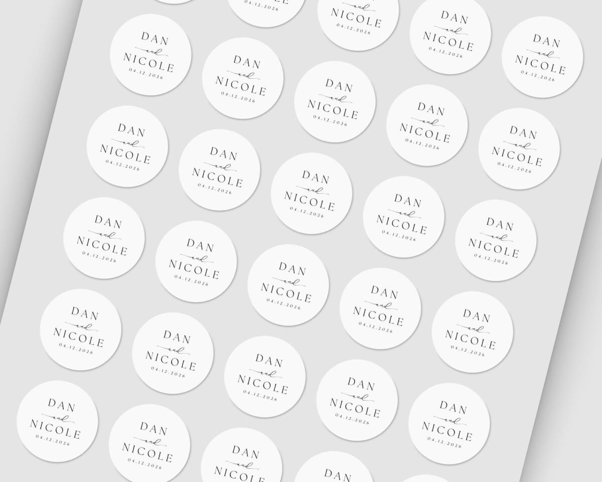 Custom Wedding Labels for Envelopes with Date and Bride/Groom