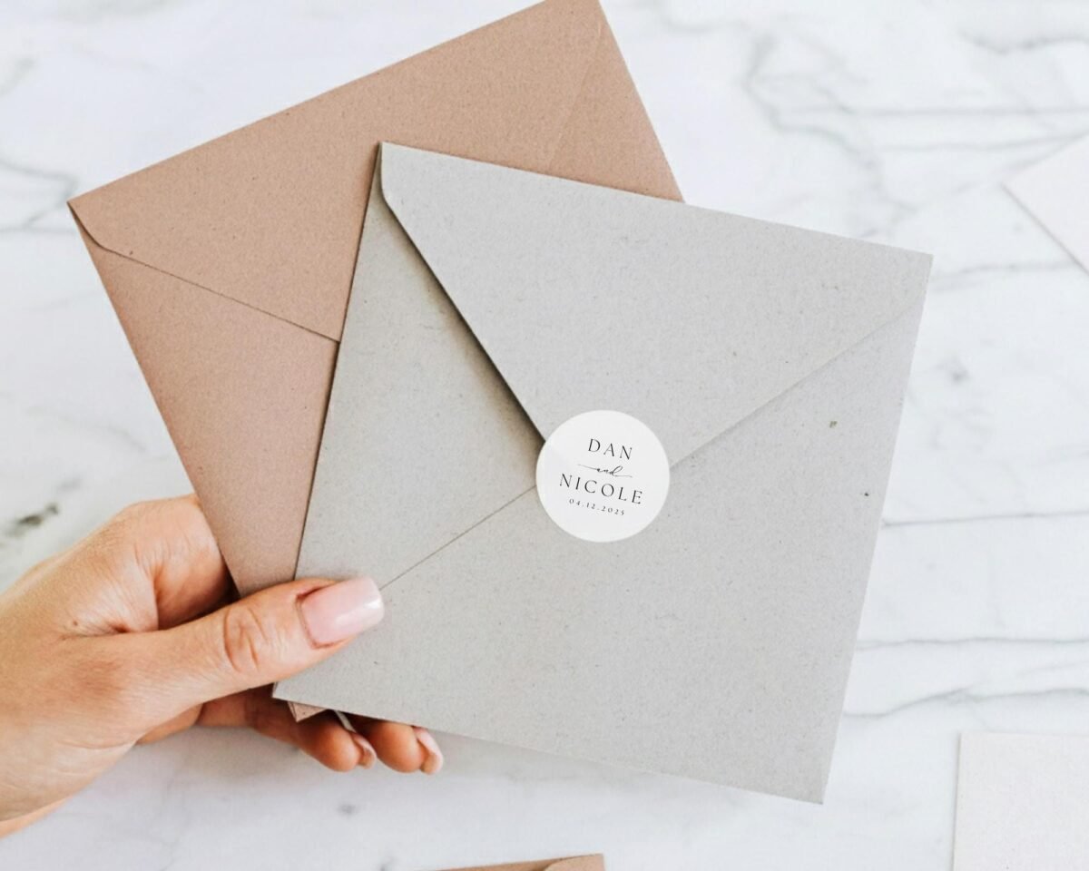 Custom Wedding Labels for Envelopes with Date and Bride/Groom