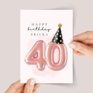 Personalized 40th Birthday Card for Husband/Wife with Rose Gold Number Balloons