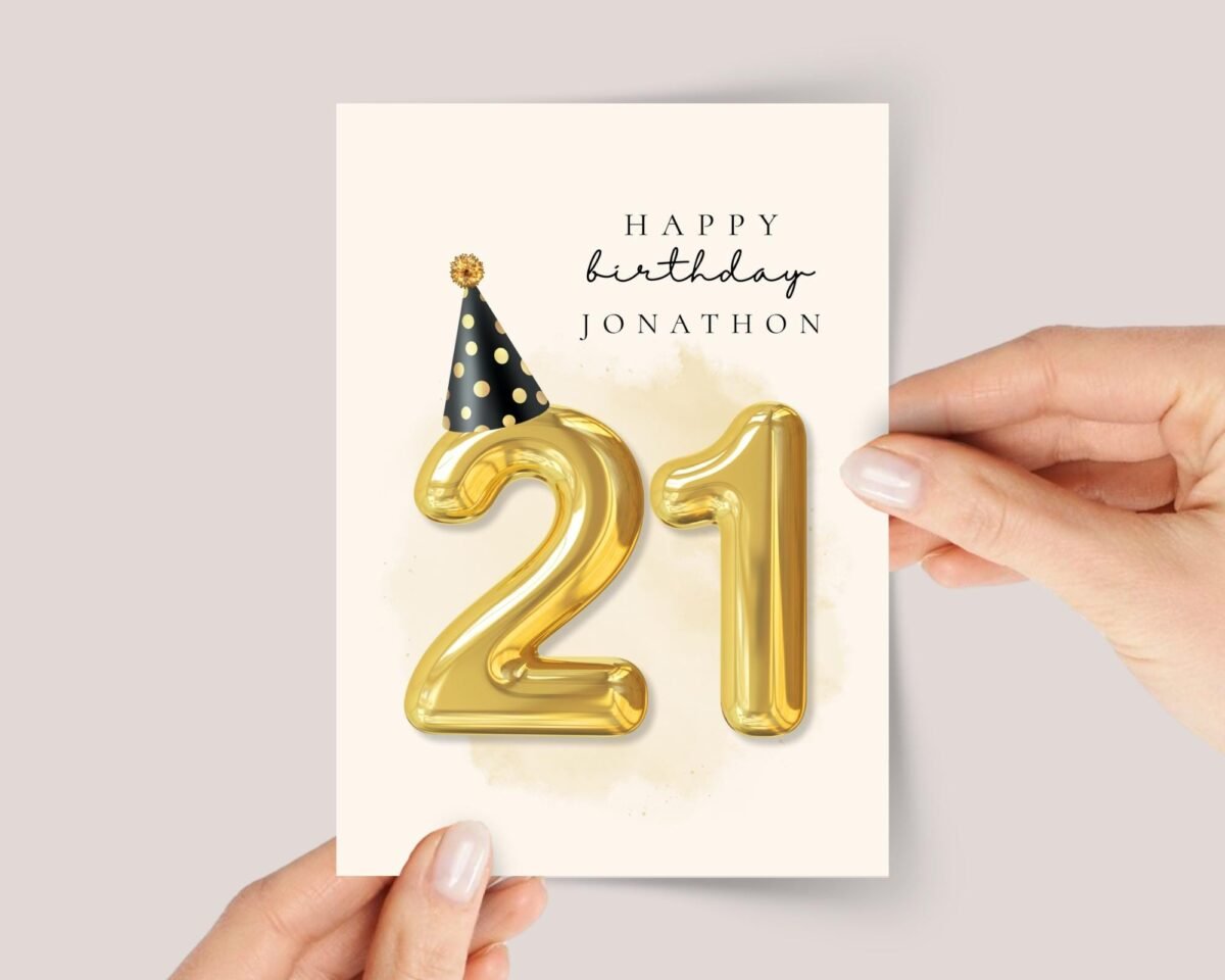 Personalized 21st Birthday Card for Daughter with Rose Gold Number Balloons