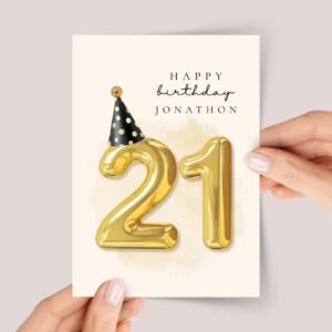 Personalized 21st Birthday Card for Daughter with Rose Gold Number Balloons