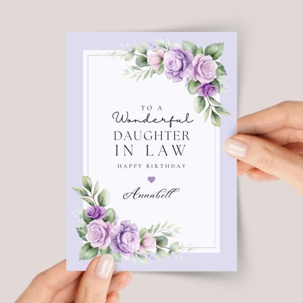 Birthday Card for Daughter in Law with Purple Flowers