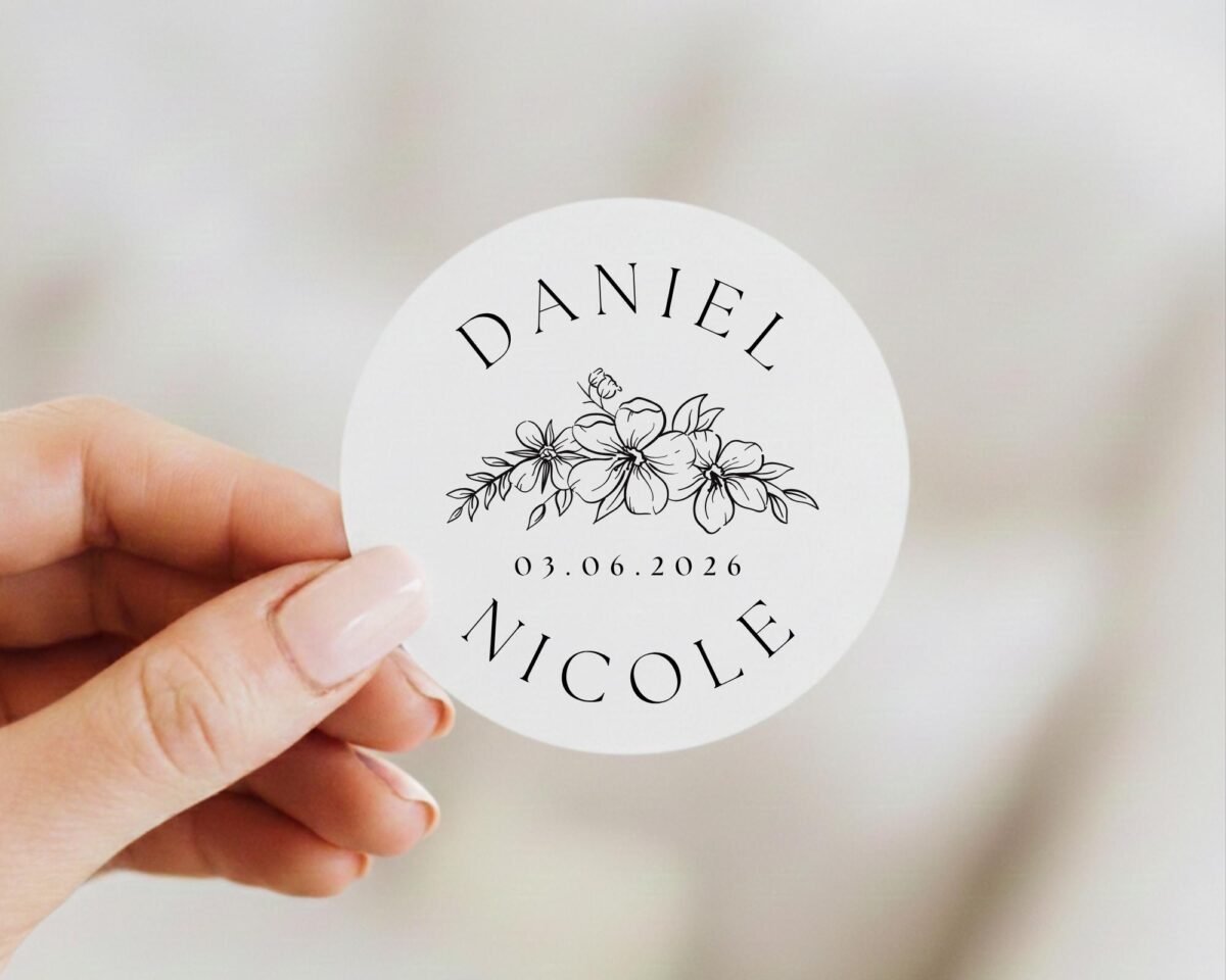 Floral Wedding Invitation Labels for Envelopes with Bride/Groom and Date