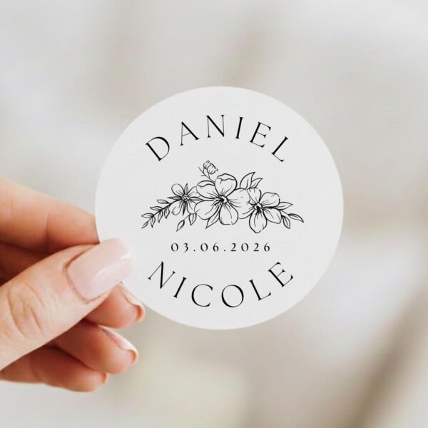 Floral Wedding Invitation Labels for Envelopes with Bride/Groom and Date