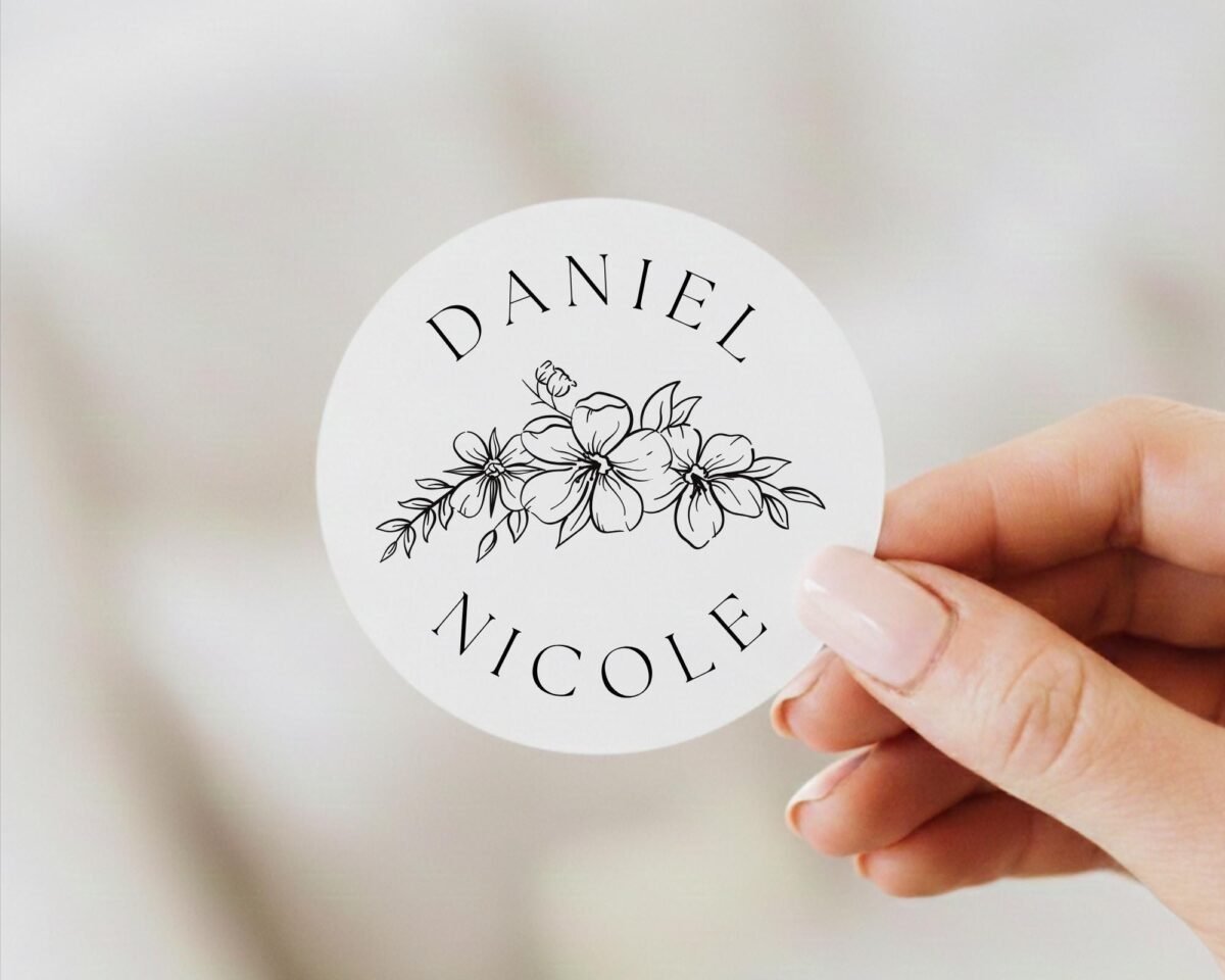 Floral Wedding Invitation Labels for Envelopes with Bride/Groom and Date