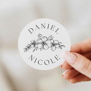 Floral Wedding Invitation Labels for Envelopes with Bride/Groom and Date