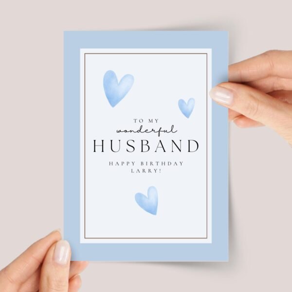 Birthday Card for Husband with Blue Hearts