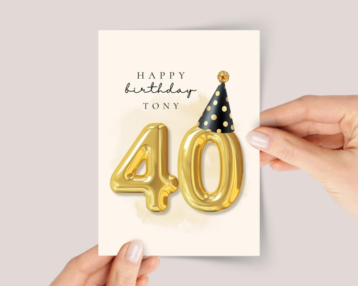 Personalized 40th Birthday Card for Husband/Wife with Rose Gold Number Balloons