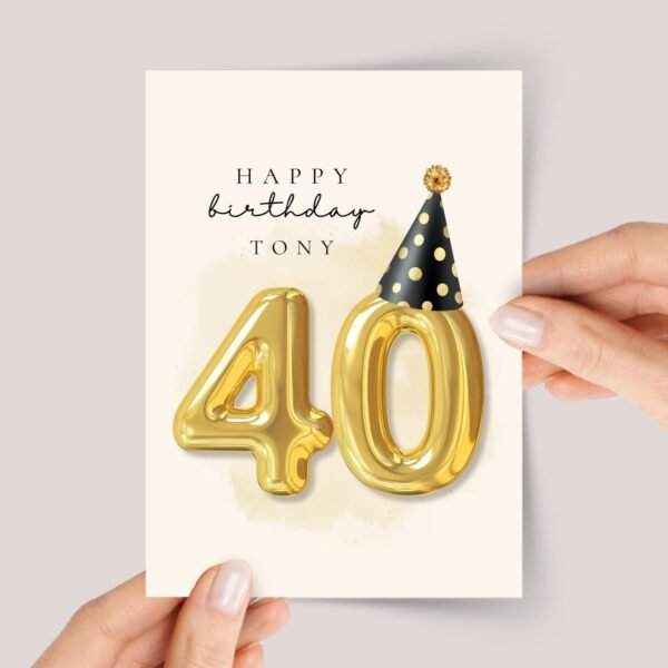 Personalized 40th Birthday Card for Husband/Wife with Rose Gold Number Balloons