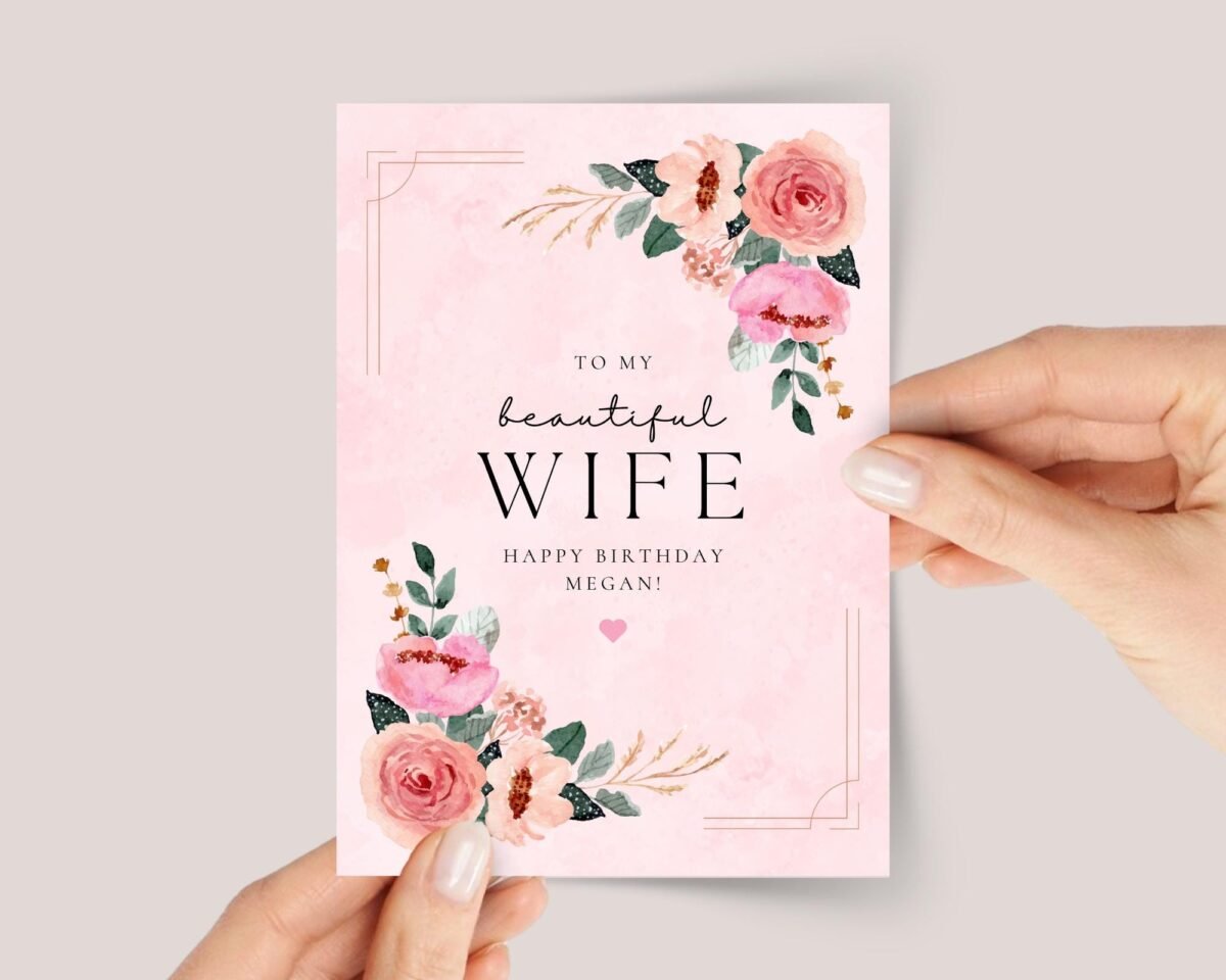 Floral Birthday Card for Wife with Pink Roses
