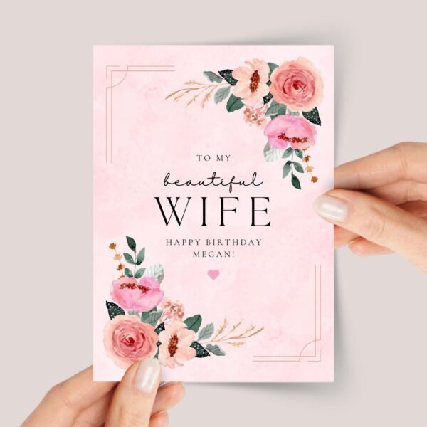 Floral Birthday Card for Wife with Pink Roses - Image 1 Floral Birthday Card for Wife with Pink Roses