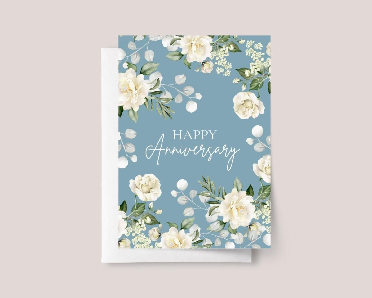 Floral Anniversary Card for Wife/Husband with White Roses