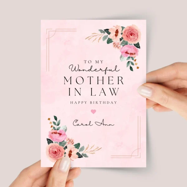 Pink Floral Birthday Card for Mother in Law - Image 1 Pink Floral Birthday Card for Mother in Law