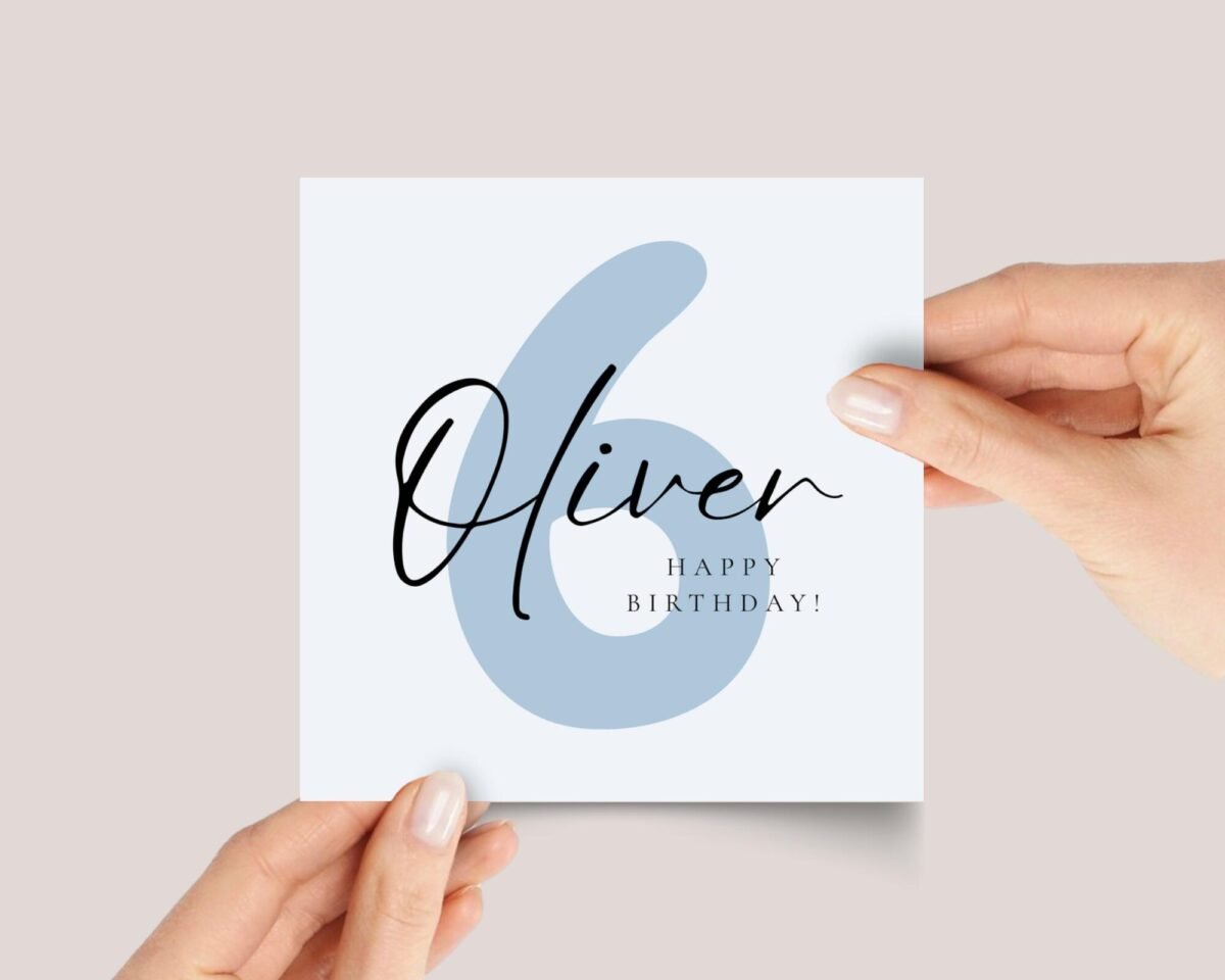 Personalized 6th Birthday Card for Son with Blue Number Six - Image 1 Personalized 6th Birthday Card for Son with Blue Number Six