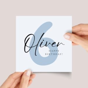 Personalized 6th Birthday Card for Son with Blue Number Six - Image 1 Personalized 6th Birthday Card for Son with Blue Number Six
