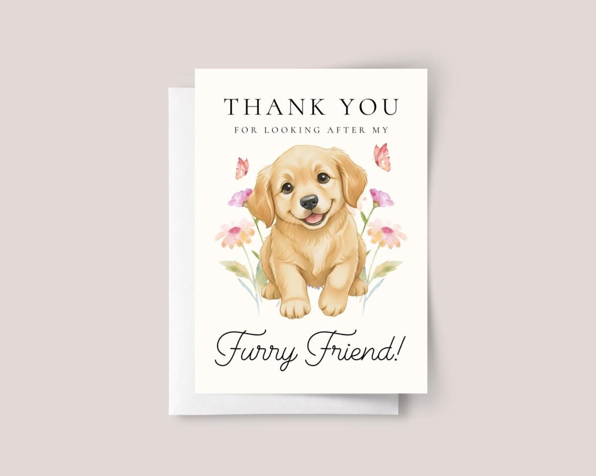 Thank You Card for Dog Sitter with Golden Retriever Puppy