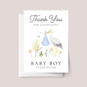 Personalized Thank You Card for Baby Shower Gift | Newborn Boy, Stork