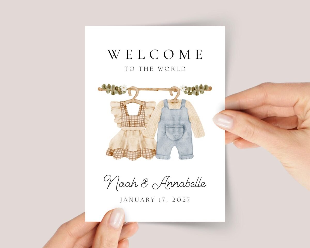Personalized Baby Shower Card for Twin Boy and Girl for New Parents, Mom/Dad