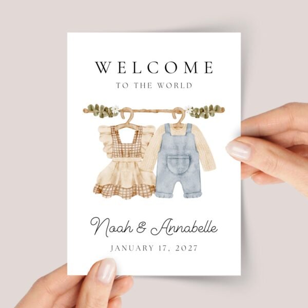 Personalized Baby Shower Card for Twin Boy and Girl for New Parents, Mom/Dad