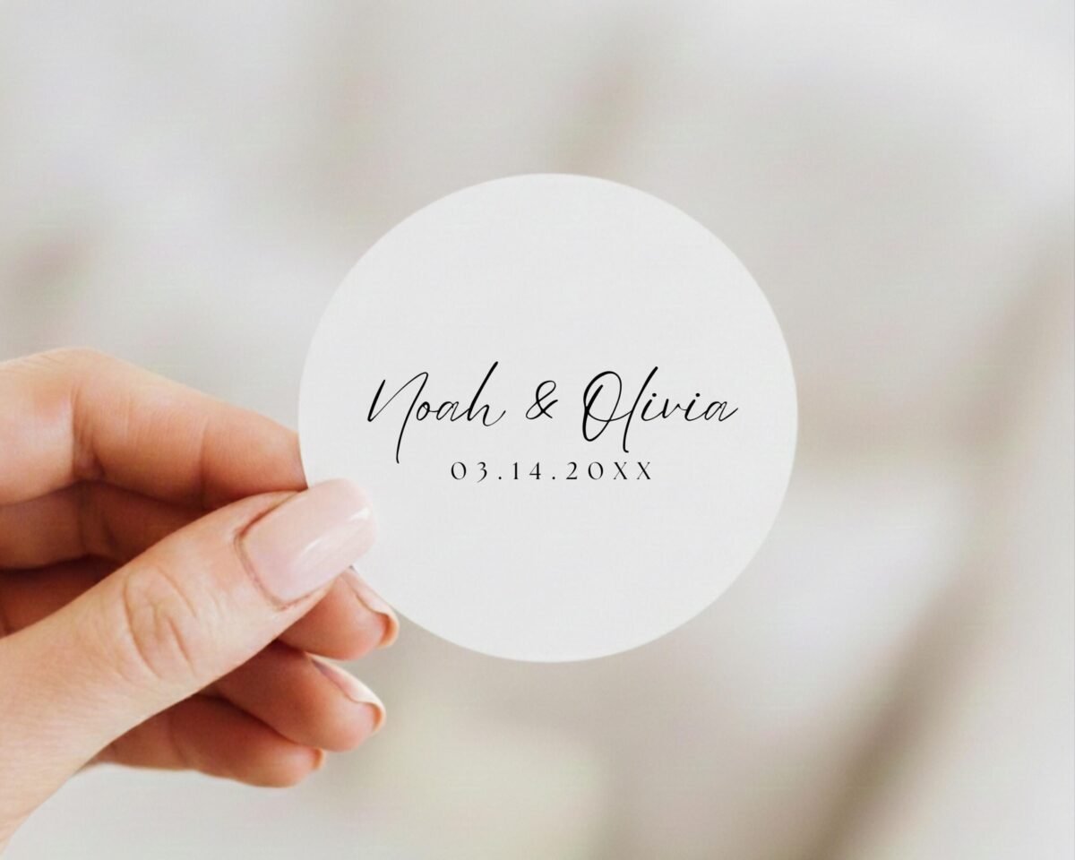 Custom Wedding Invitation Labels for Envelopes with Date and Names of Bride/Groom - Image 1 Custom Wedding Invitation Labels for Envelopes with Date and Names of Bride/Groom