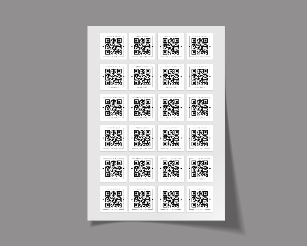 Custom QR Labels For Wedding Invitations with Bride, Groom, and Date Custom QR Labels For Wedding Invitations with Bride, Groom, and Date